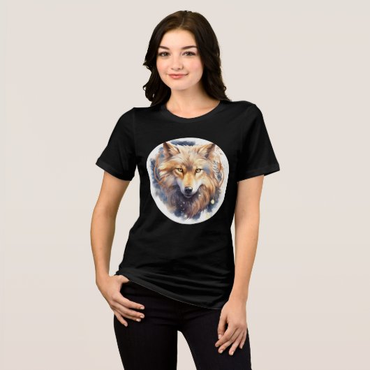 Golden Spirit Wolf Watercolor Print Tri-Blend Shirt (Vorderseite voll)