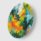 Golden Splash & Emerald Waves Große Wanduhr (Winkel)