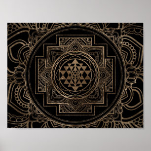 Golden Sri Yantra / Sri Chakra in Lotus Poster