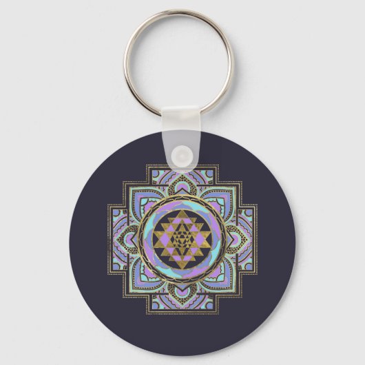 Golden Sri Yantra / Sri Chakra in Pastelllotus Schlüsselanhänger (Vorderseite)