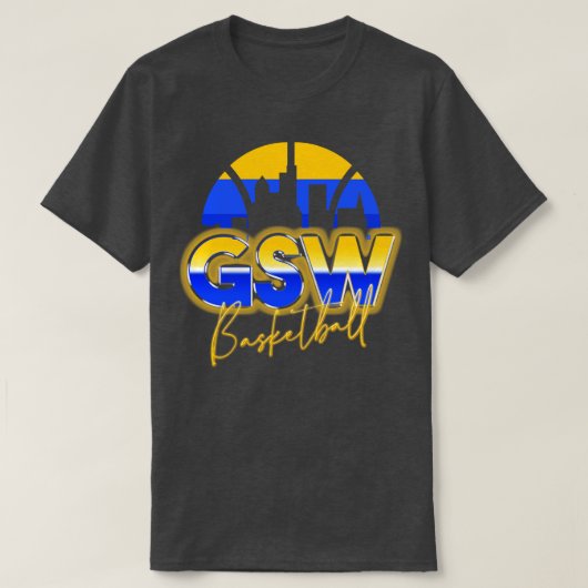 Golden Staat Basketball Retro 90er Chrome Skyline T-Shirt (Design vorne)