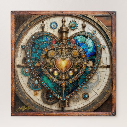 Golden Stained Glass Heart Steampunk-Serie Puzzle (Vertikal)