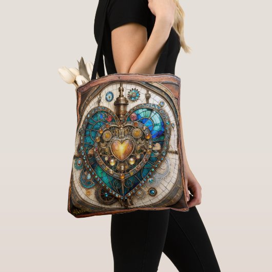 Golden Stained Glass Heart Steampunk-Serie Tasche (Von Nahem)