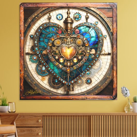 Golden Stained Glass Heart Steampunk Series Leinwanddruck (Insitu (Wohnzimmer))