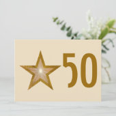 Golden Star "50" Einladung Creme (Stehend Vorderseite)