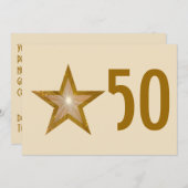 Golden Star "50" Einladung Creme (Vorne/Hinten)