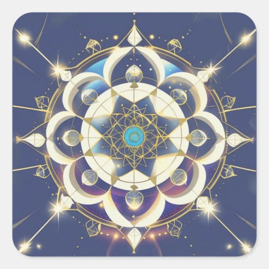 Golden Star Alignment – A Sacred Geometry Universe Quadratischer Aufkleber (Vorderseite)