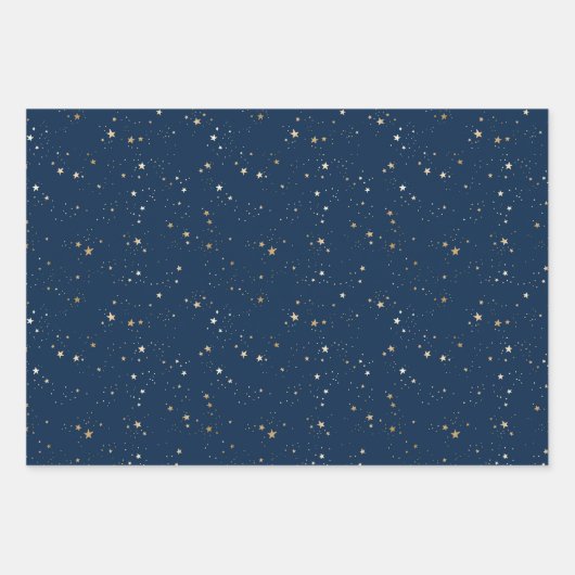 Golden Star auf Blauem Nachtmuster Geschenkpapier Set (Vorderseite)
