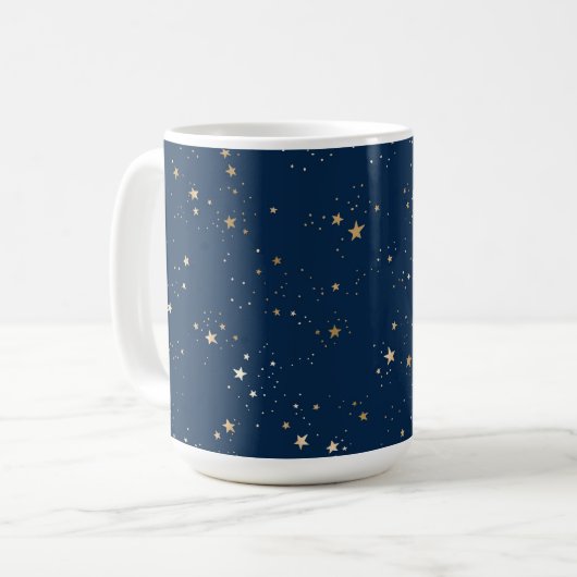 Golden Star auf Blauem Nachtmuster Kaffeetasse (Vorderseite Links)