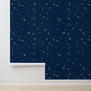 Golden Star auf Blauem Nachtmuster Tapete