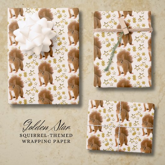 Golden Star Eichhörnchen Geschenkpapier Set