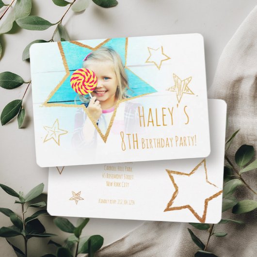 Golden Star Fun Foto Geburtstagsparty Einladung