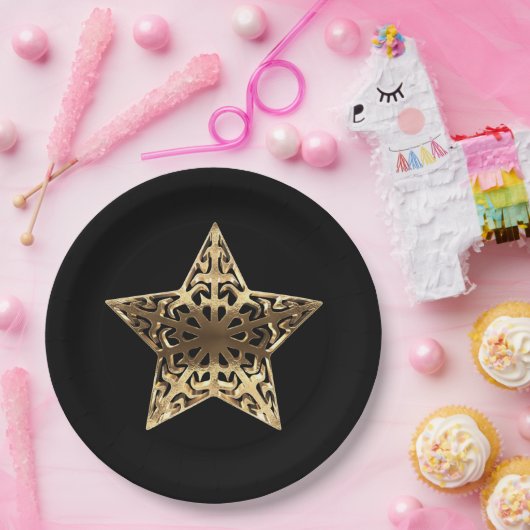 Golden Star Schwarz und Gold Festival Pappteller (Party)