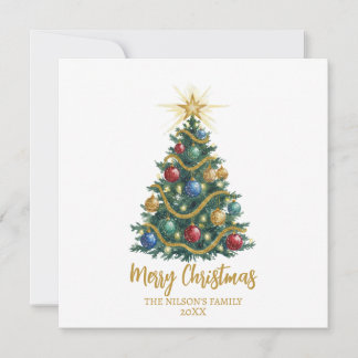 Golden Star watercolor Christmas Tree Card Feiertagskarte