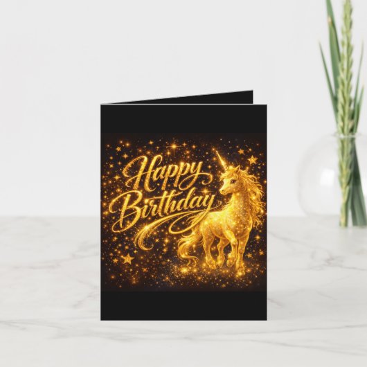 Golden Stardust Birthday — Fantasy Unicorn  Einladung (Vorderseite)