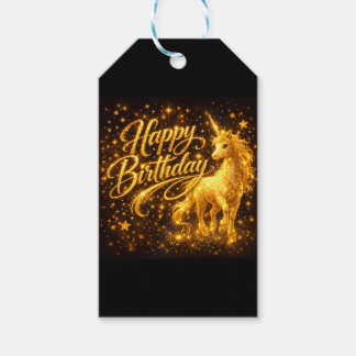 Golden Stardust Birthday — Fantasy Unicorn Geschenkanhänger