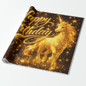 Golden Stardust Birthday — Fantasy Unicorn Geschenkpapier (Ungerollt)