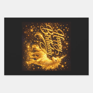Golden Stardust Birthday — Fantasy Unicorn Geschenkpapier Set