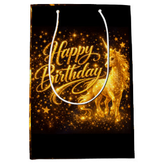 Golden Stardust Birthday — Fantasy Unicorn Mittlere Geschenktüte