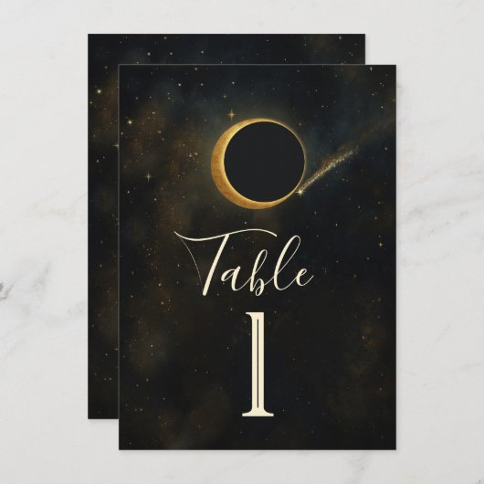 Golden Stardust Eclipse Celestial Wedding Einladung (Vorne/Hinten)