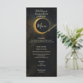 Golden Stardust Eclipse Celestial Wedding Menükarte (Stehend Vorderseite)
