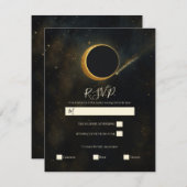 Golden Stardust Eclipse Celestial Wedding RSVP Einladung (Vorne/Hinten)