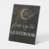 Golden Stardust Eclipse Celestial Wedding Sign Sockelschild (Vorderseite)
