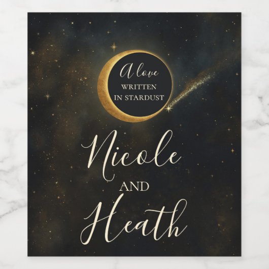 Golden Stardust Eclipse Celestial Wedding Weinetikett (Einzelnes Label)