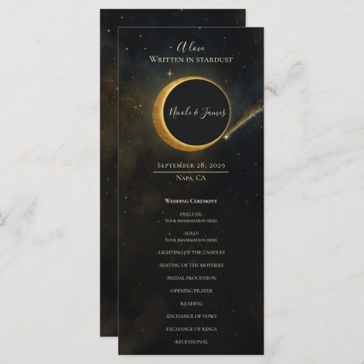 Golden Stardust Eclipse Hochzeitsprogramm Menükarte (Vorne/Hinten)