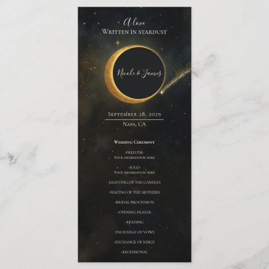 Golden Stardust Eclipse Hochzeitsprogramm Menükarte (Vorderseite)