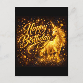 Golden Stardust Geburtstag — Fantasy Einhorn Einladungspostkarte