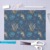 Golden Starfish & Coral Reef Muster auf Blue Seidenpapier (Handwerk)