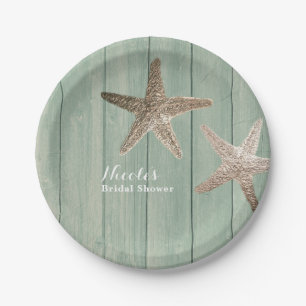 Golden Starfish & Holz Elegantes Beach Custom Part Pappteller