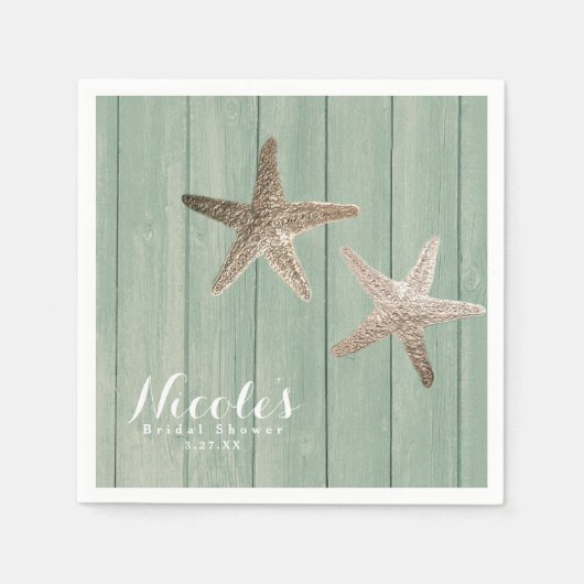 Golden Starfish & Holz Elegantes Beach Custom Part Serviette (Vorderseite)
