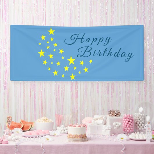 Golden Starry Moon on Picton Blue Happy Birthday Banner (Party)
