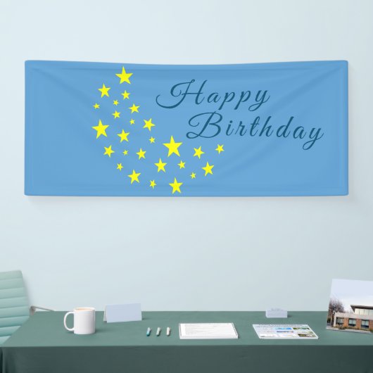 Golden Starry Moon on Picton Blue Happy Birthday Banner (Messe)