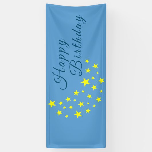 Golden Starry Moon on Picton Blue Happy Birthday Banner (Vertikal)