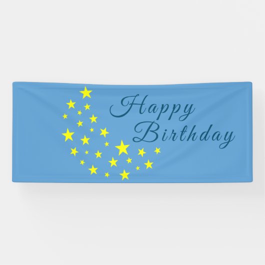 Golden Starry Moon on Picton Blue Happy Birthday Banner (Horizontal)