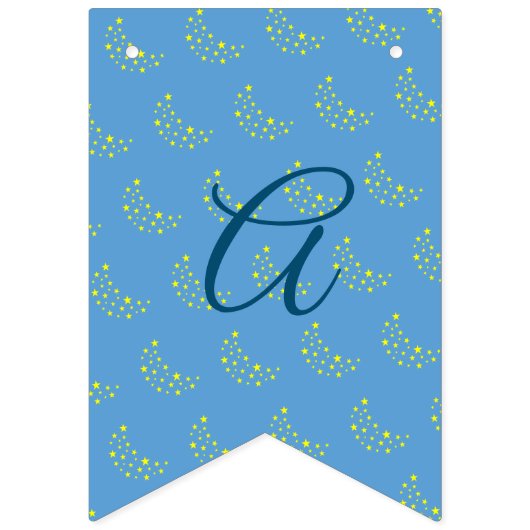 Golden Starry Moon on Picton Blue Happy Birthday Wimpelkette (Dritte Fahne)