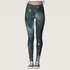 Golden Starry Night - Luxe Celestial Actuwear Leggings