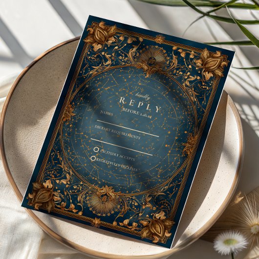 Golden Starry Night Wedding RSVP Karte