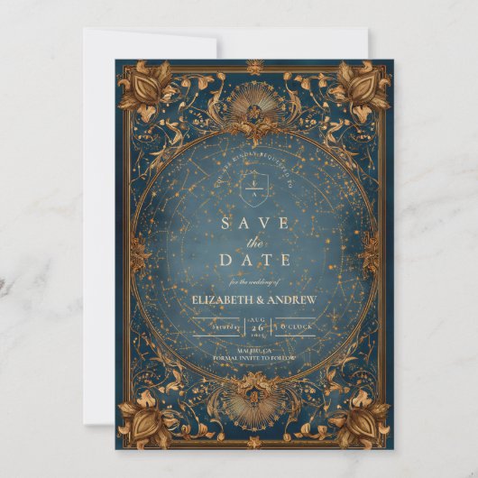 Golden Starry Night Wedding Save The Date (Vorderseite)