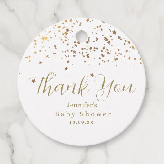 Golden Stars Baby Dusche Geschenkanhänger (Vorderseite)