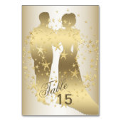 Golden Stars Bride And Groom Party Tischnummer (Vorderseite)
