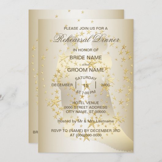 Golden Stars Bride And Groom Rehearsal Dinner Einladung (Vorne/Hinten)