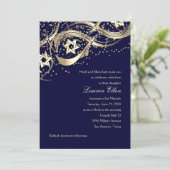 Golden Stars Confetti Blüh Bat Mitzvah Einladung (Stehend Vorderseite)
