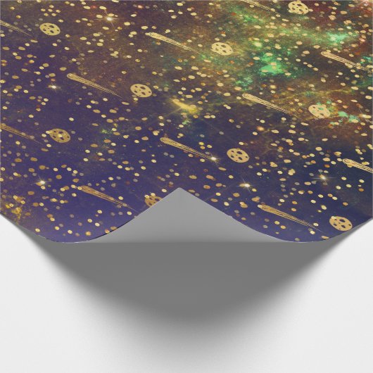 Golden Stars Confetti Celestial Firmament Comets Geschenkpapier (Ecke)
