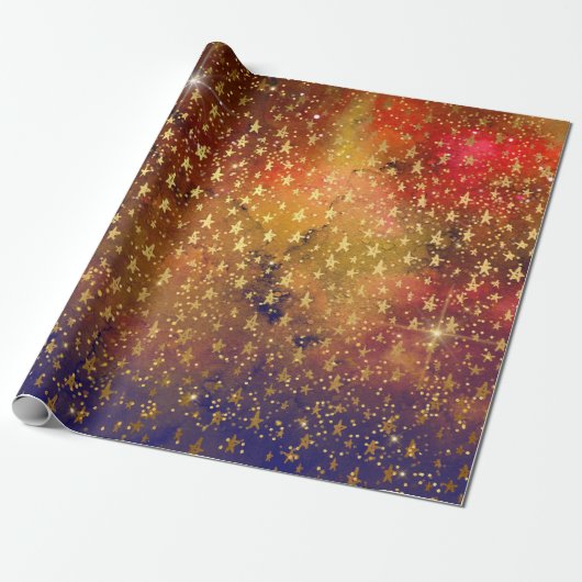Golden Stars Confetti Celestial Galaxy Geschenkpapier (Ungerollt)
