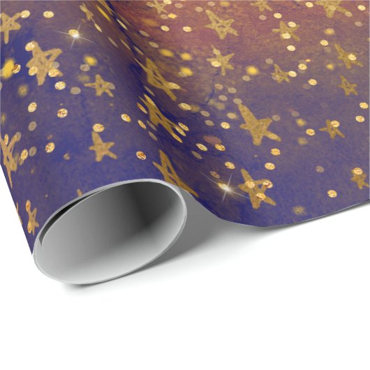 Golden Stars Confetti Celestial Galaxy Geschenkpapier (Rolleneckpunkt)