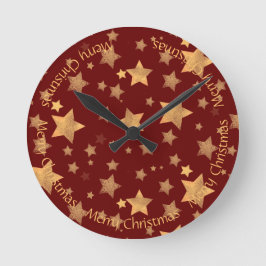 Golden Stars Dark Red Shiny Elegante Stilvolle Ele Runde Wanduhr
